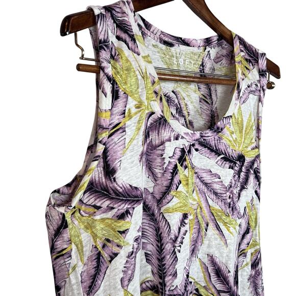 LOFT Women's Sleeveless Linen Tank Top Tropical Leaf Print Size L Multicolor - Picture 3 of 9